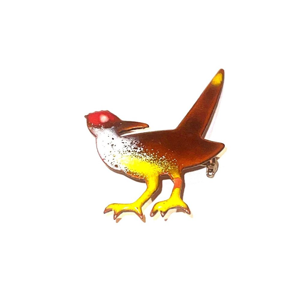 Vintage Unisex Copper Color Large Enamel Bird Pin Fun Unique Jewelry Brooch